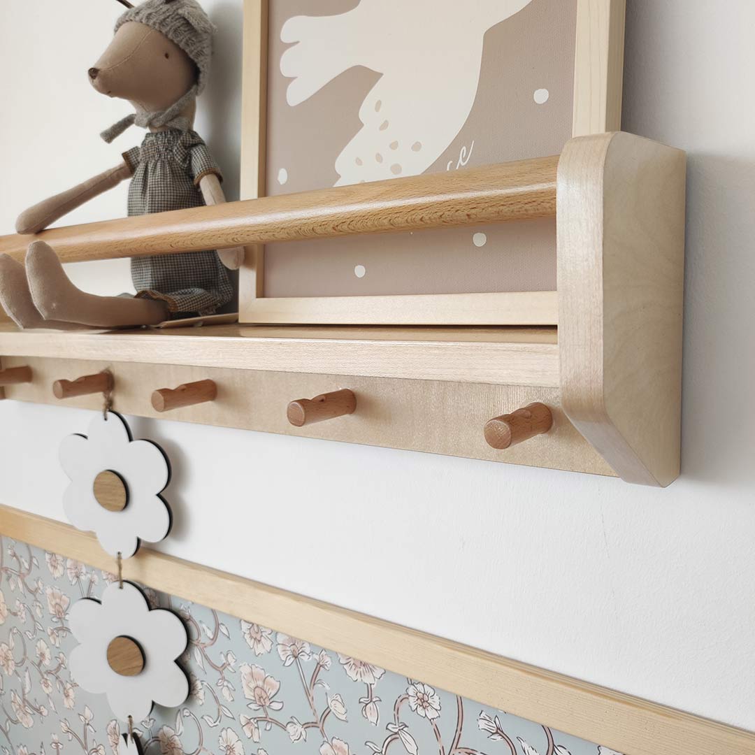 Shelf with hanging rail – wooden shelf for children's room