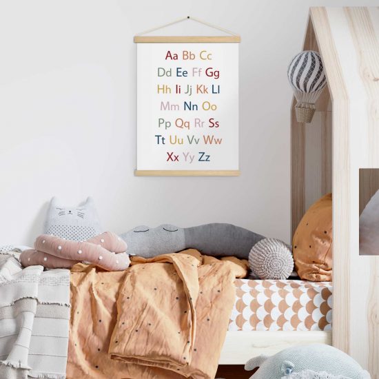 ABC kids room canvas poster with wooden hanger – premium high quality print by Ponponi
