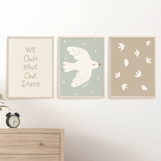 Birds peace and inspirational quotes kids room poster set – premium prints by Ponponi
