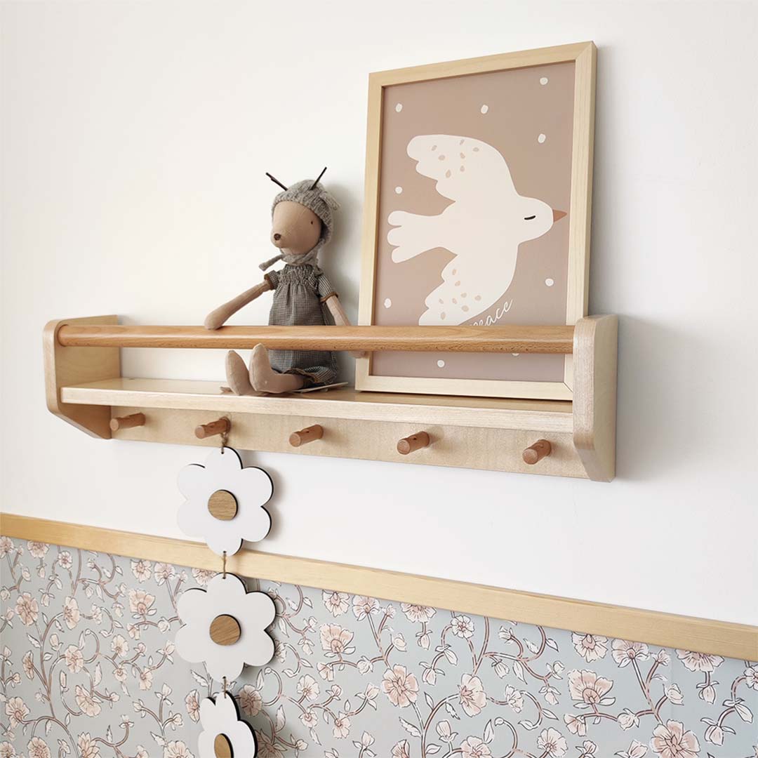 Shelf with hanging rail – wooden shelf for children's room