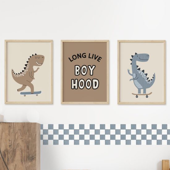 Vintage dinosaur decorative kids room prints in warm tones – premium prints by Ponponi