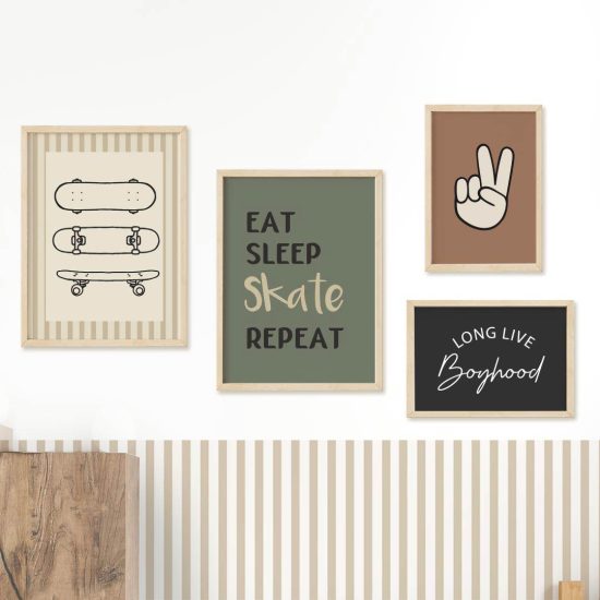 Skateboard teen room framed poster set – premium high quality prints by Ponponi