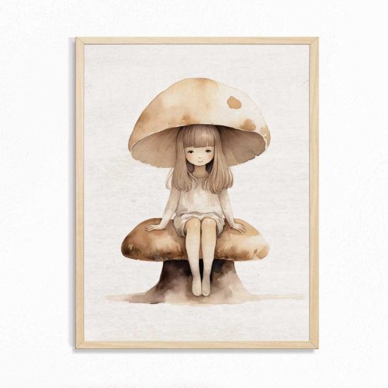 Vintage mushroom girl kids room poster – premium high quality print by Ponponi