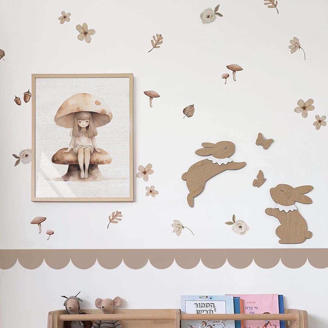 Wooden decorative rabbits for children's room wall