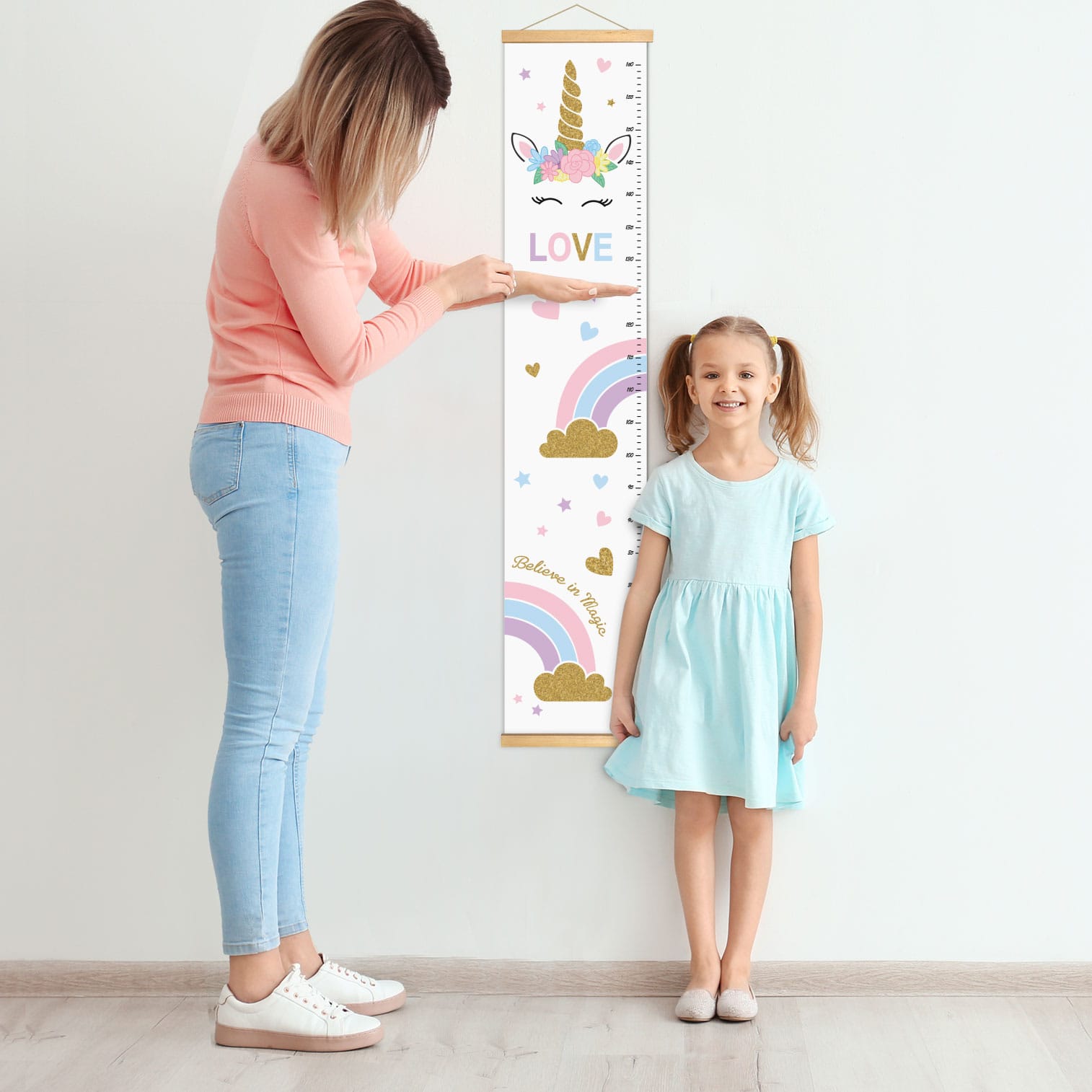 Height gauge for children's room Unicorn Rainbow in the Clouds