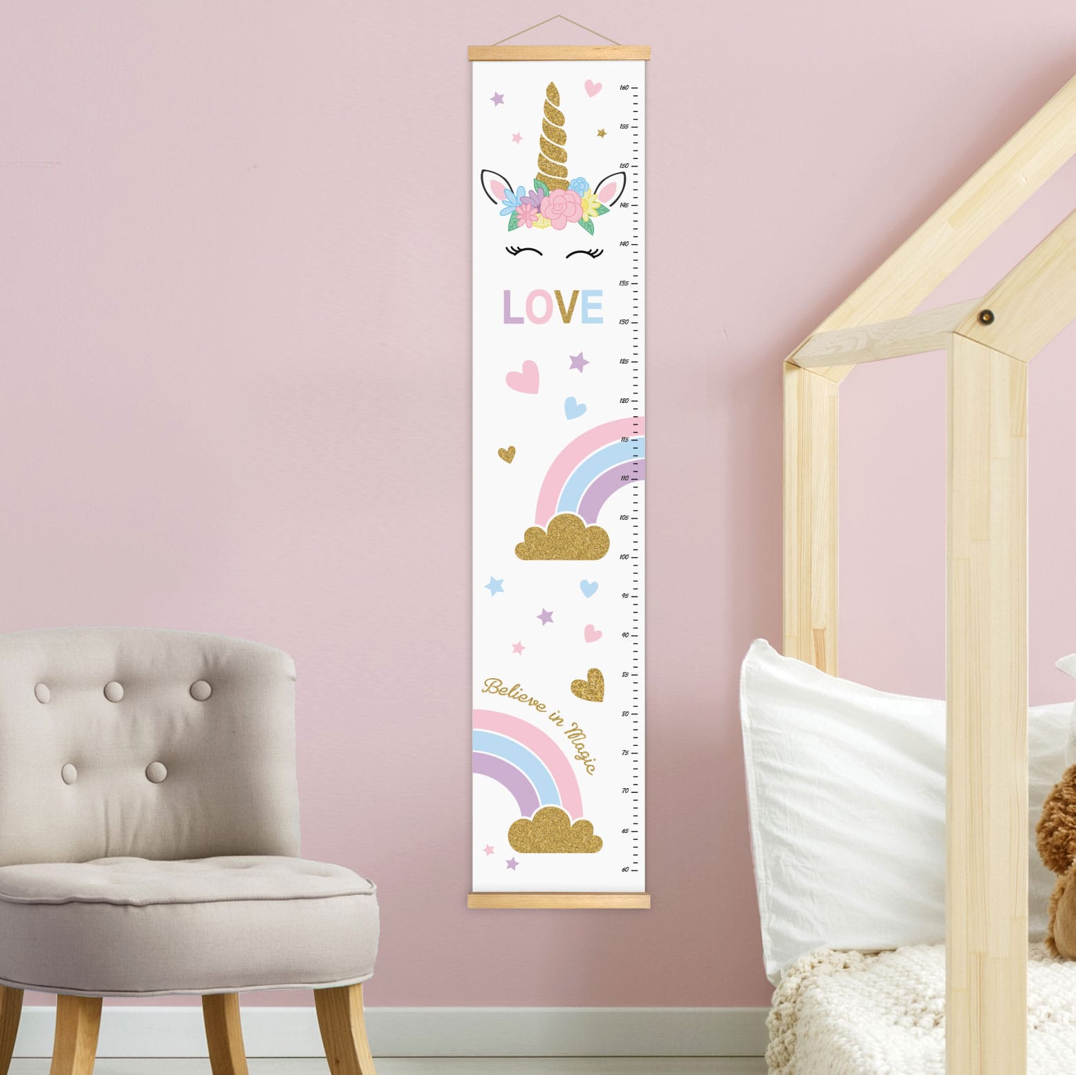 Height gauge for children's room Unicorn Rainbow in the Clouds
