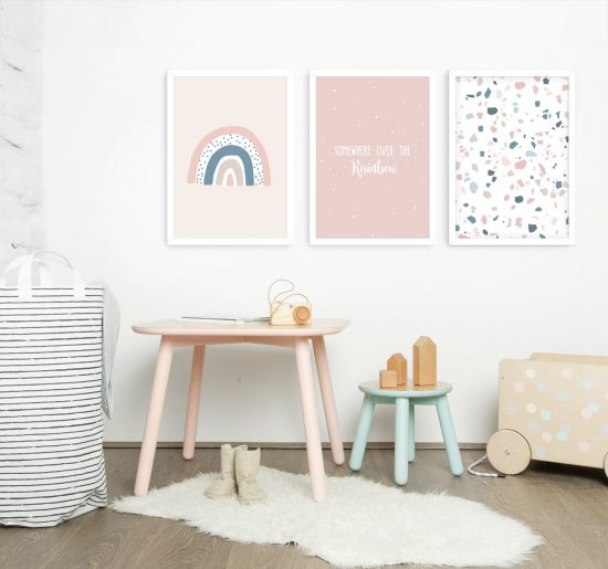 Nordic rainbow kids room wall art set – premium high quality prints by Ponponi