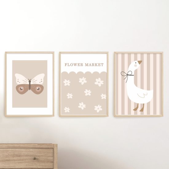 Butterfly and goose picture set for kids room – premium high quality prints by Ponponi