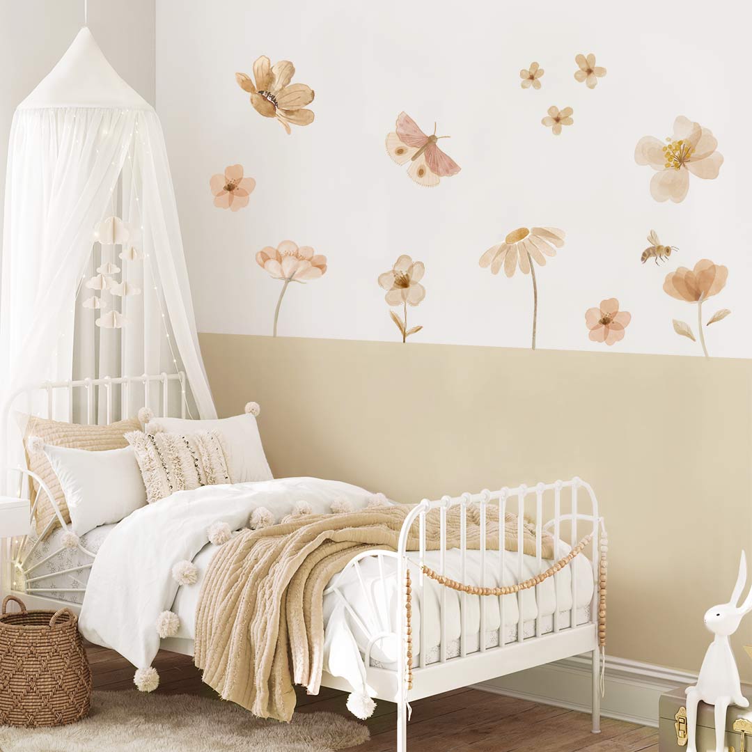 Spring bloom flower and butterfly wall stickers – reusable non-toxic kids room decals by Ponponi
