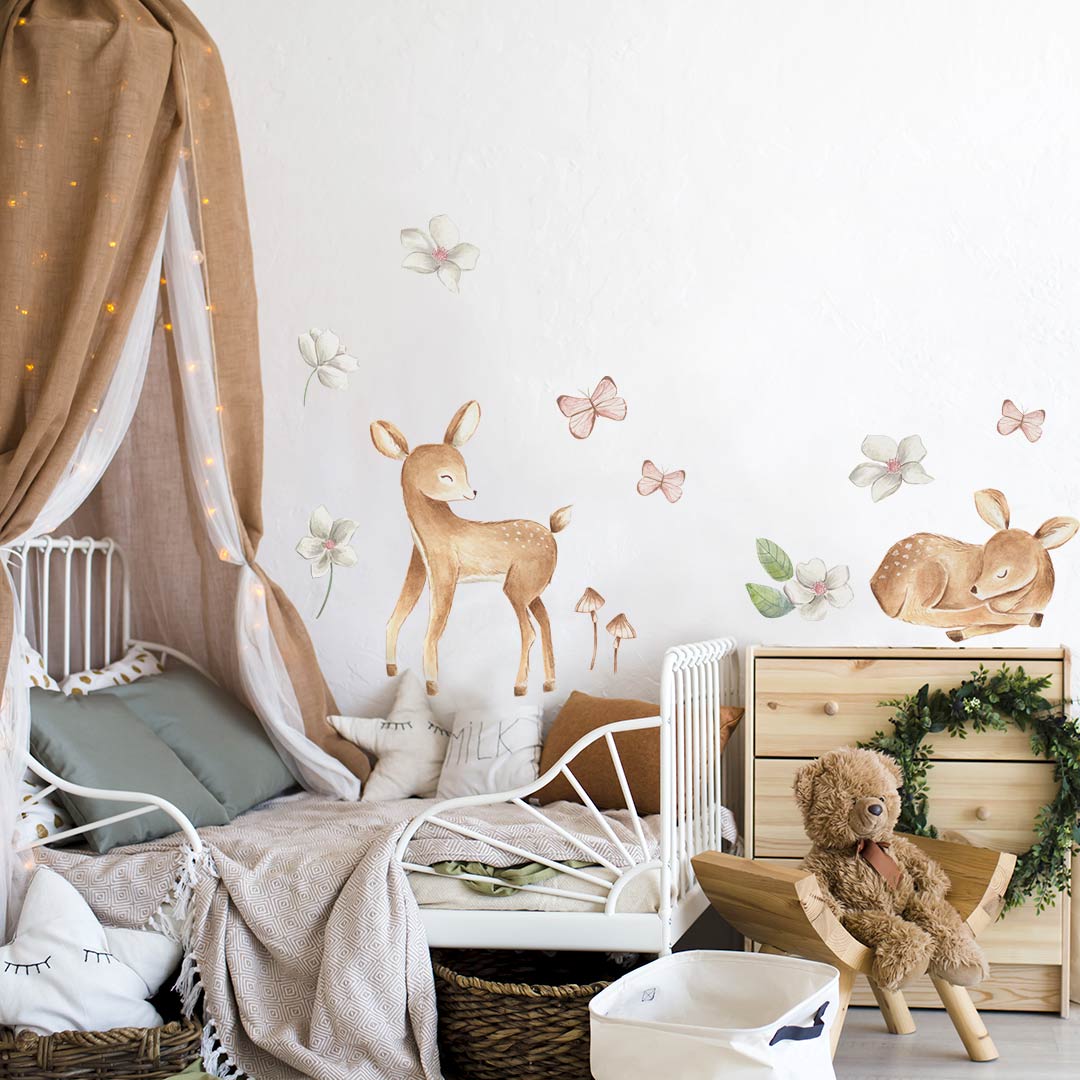 Large Bambi wall stickers with butterflies and flowers