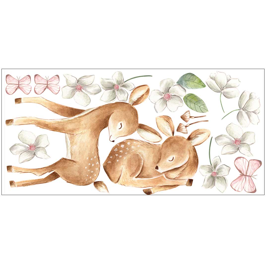 Large Bambi wall stickers with butterflies and flowers