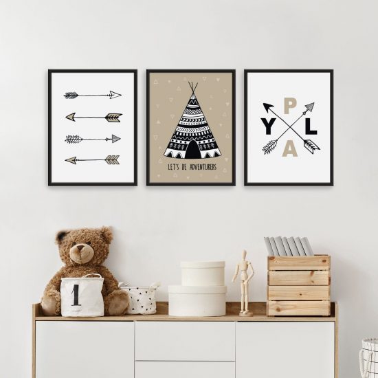 Teepee tent kids room picture set – premium high quality prints by Ponponi