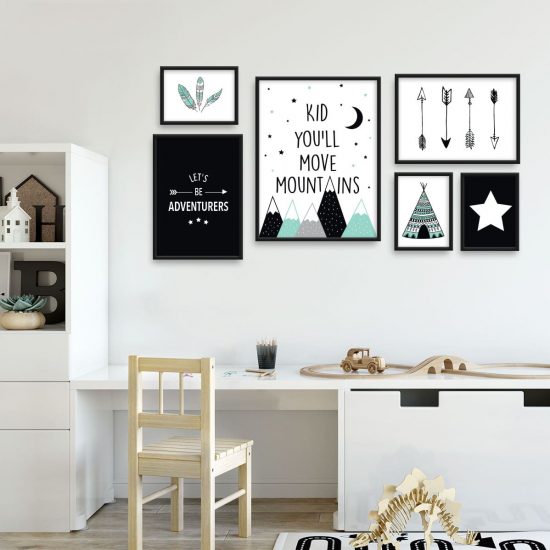 Mint mountains framed kids room picture set – premium high quality prints by Ponponi