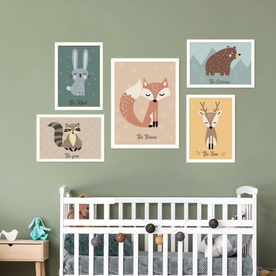Juego de cuadros para habitaciones infantiles – Animales del bosque
