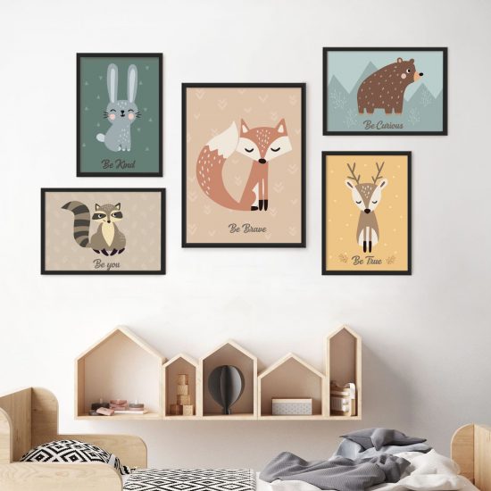 Juego de cuadros para habitaciones infantiles – Animales del bosque