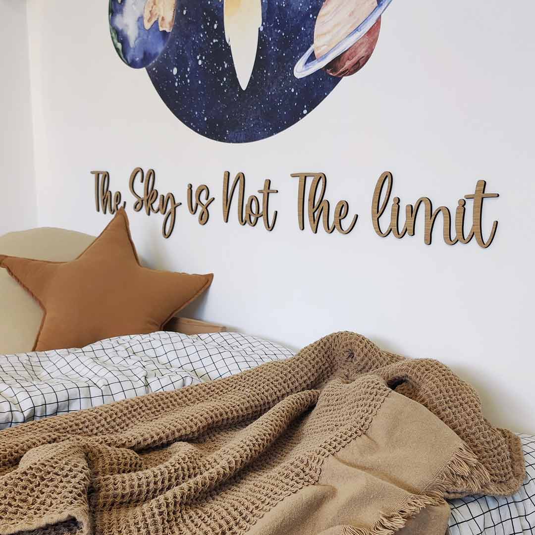 Wooden sign for children's room – The sky is not the limit