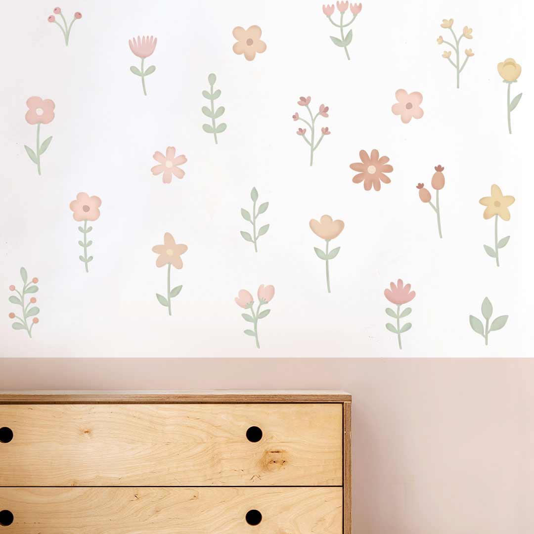 Watercolor flower wall stickers spring bloom – reusable non-toxic decals by Ponponi