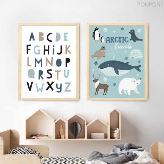 ABC polar animals educational kids room poster set – premium prints by Ponponi