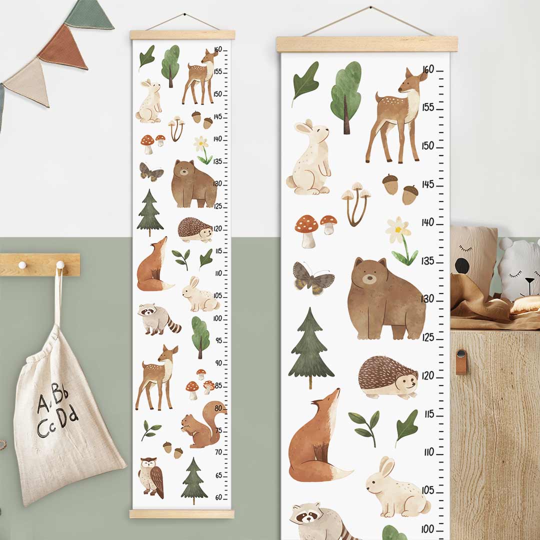 Height chart for children's room with forest animals woodland friends