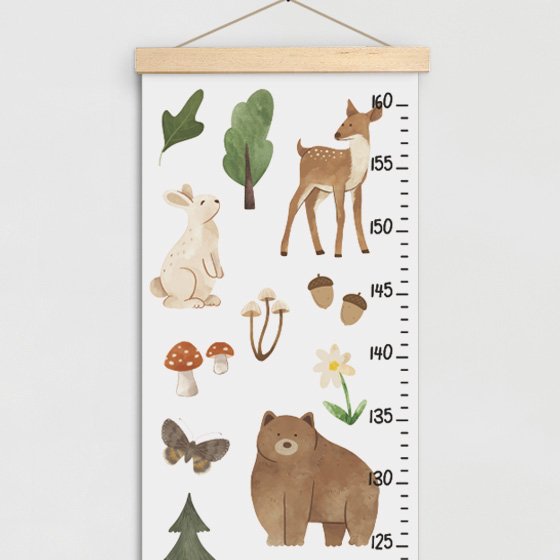 Height chart for children's room with forest animals woodland friends