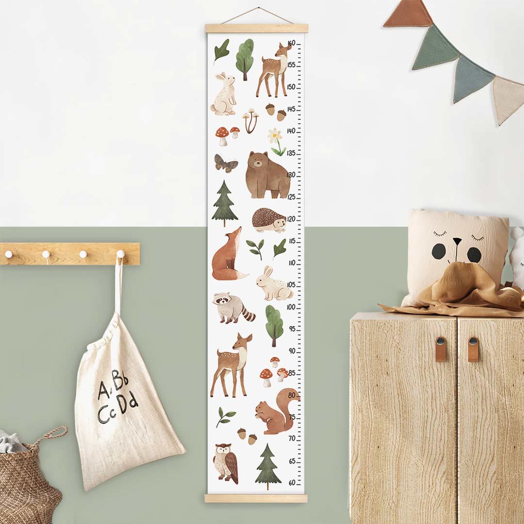 Height chart for children's room with forest animals woodland friends