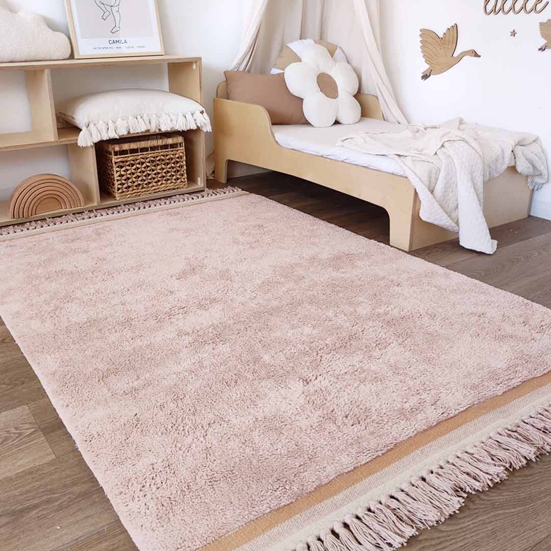 Rectangular pink powder pink children's rug – cotton rug for children's room