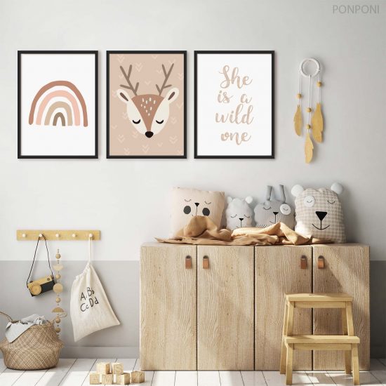 Bambi and rainbow kids room poster set – premium high quality prints by Ponponi