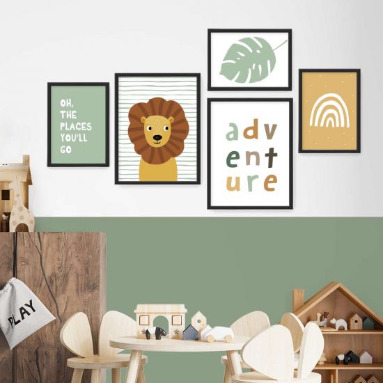 Arte de pared de animales de la jungla para habitaciones infantiles