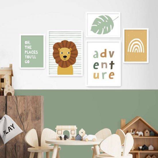 Arte de pared de animales de la jungla para habitaciones infantiles