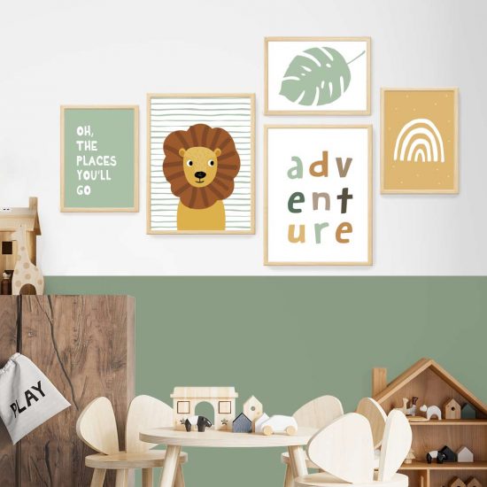 Arte de pared de animales de la jungla para habitaciones infantiles