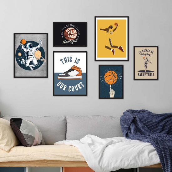 Basketball yellow vintage teen room poster set – premium high quality prints by Ponponi