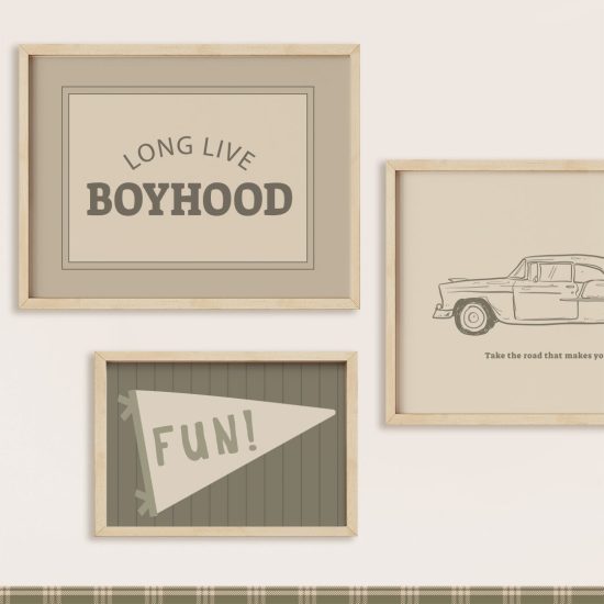 Imágenes para un cuarto infantil estilo vintage en tonos verde oliva