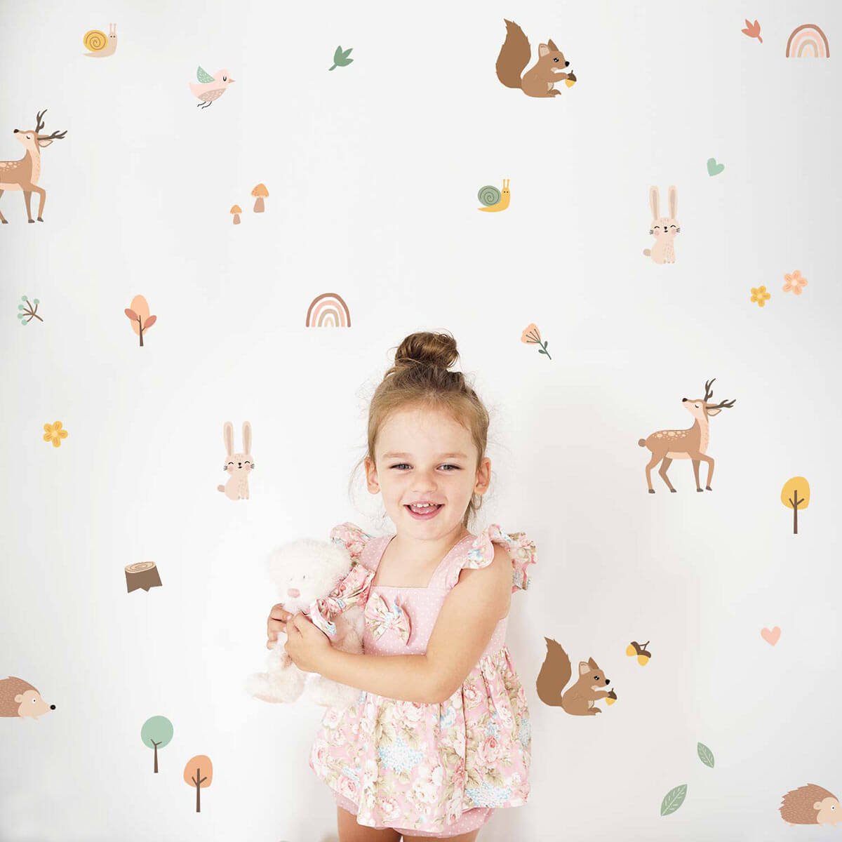 Bambi rainbow and forest animal wall stickers for children's room – reusable decals by Ponponi