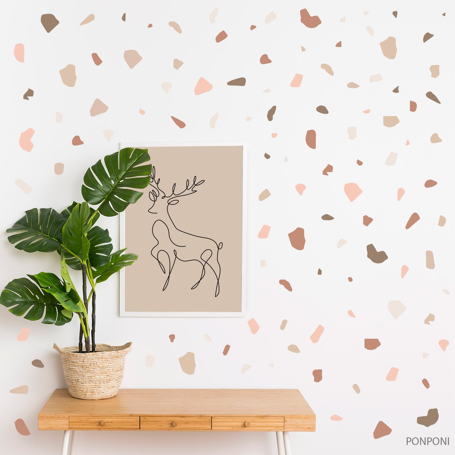 Natural blush terrazzo wall stickers – reusable boho Nordic kids room decals by Ponponi