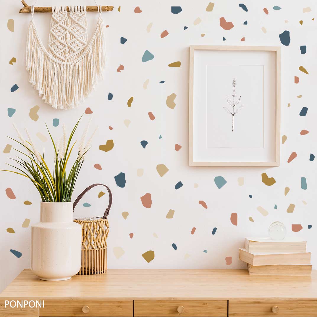 Eclectic autumn terrazzo wall stickers 400 piece set – reusable Nordic kids room decals by Ponponi