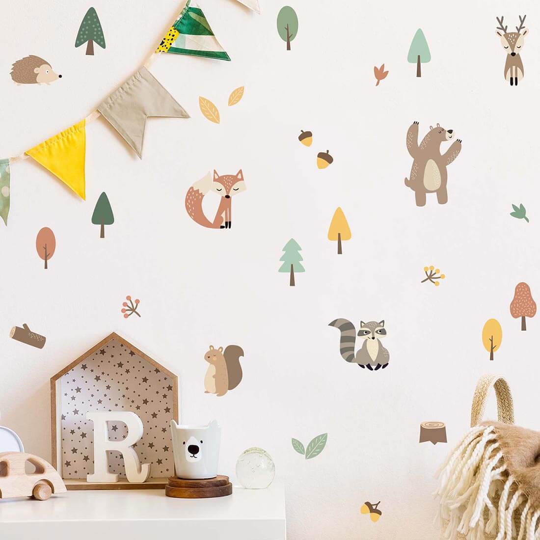 Forest animal wall stickers fox and bear – reusable Nordic kids room decals by Ponponi