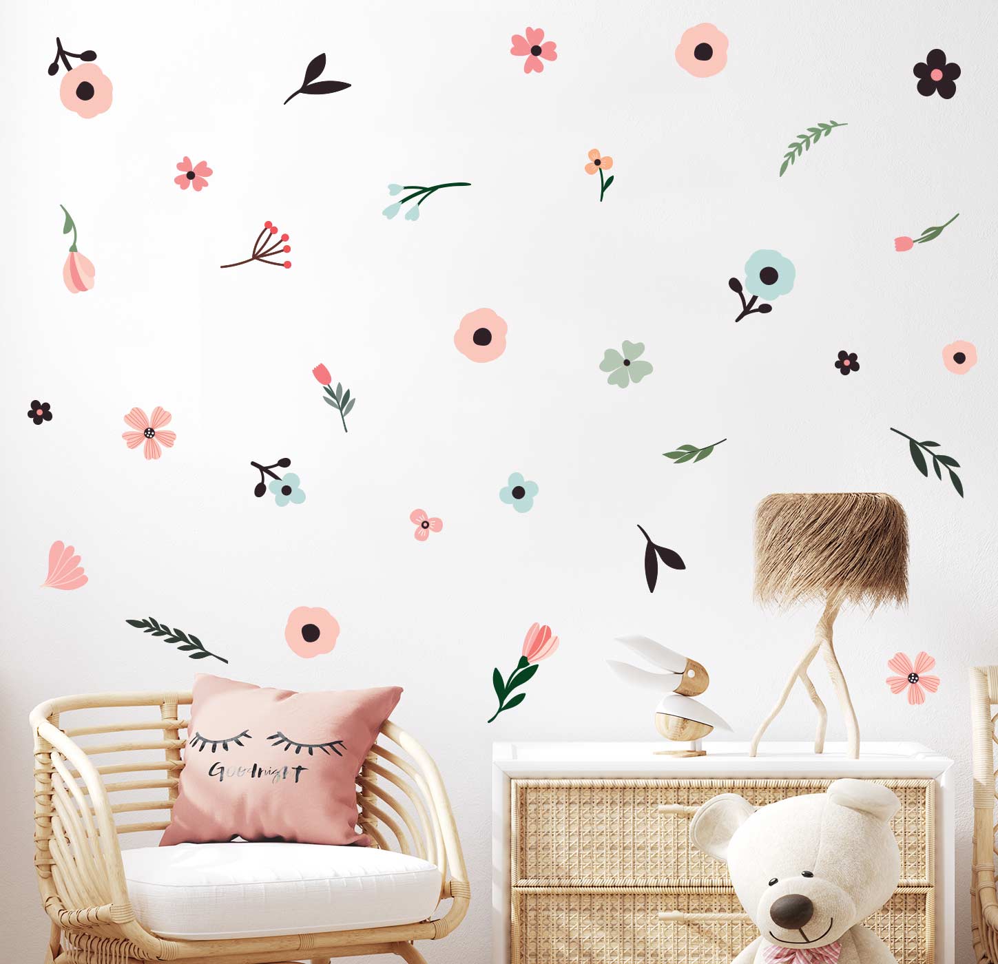 Colorful flower and leaf wall stickers