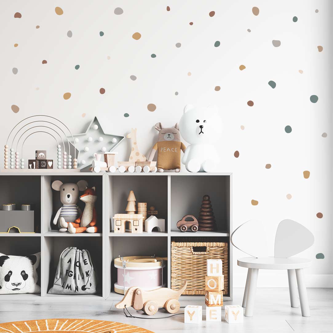 Colorful asymmetrical circle wall stickers in Nordic style – reusable kids room decals by Ponponi