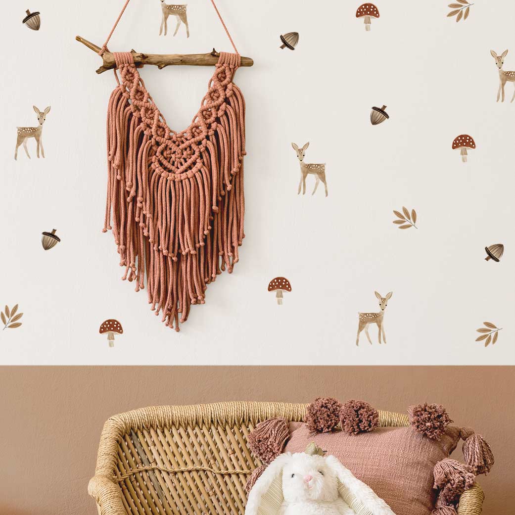 Bambi woodland forest wall stickers in soft neutral tones – reusable decals by Ponponi