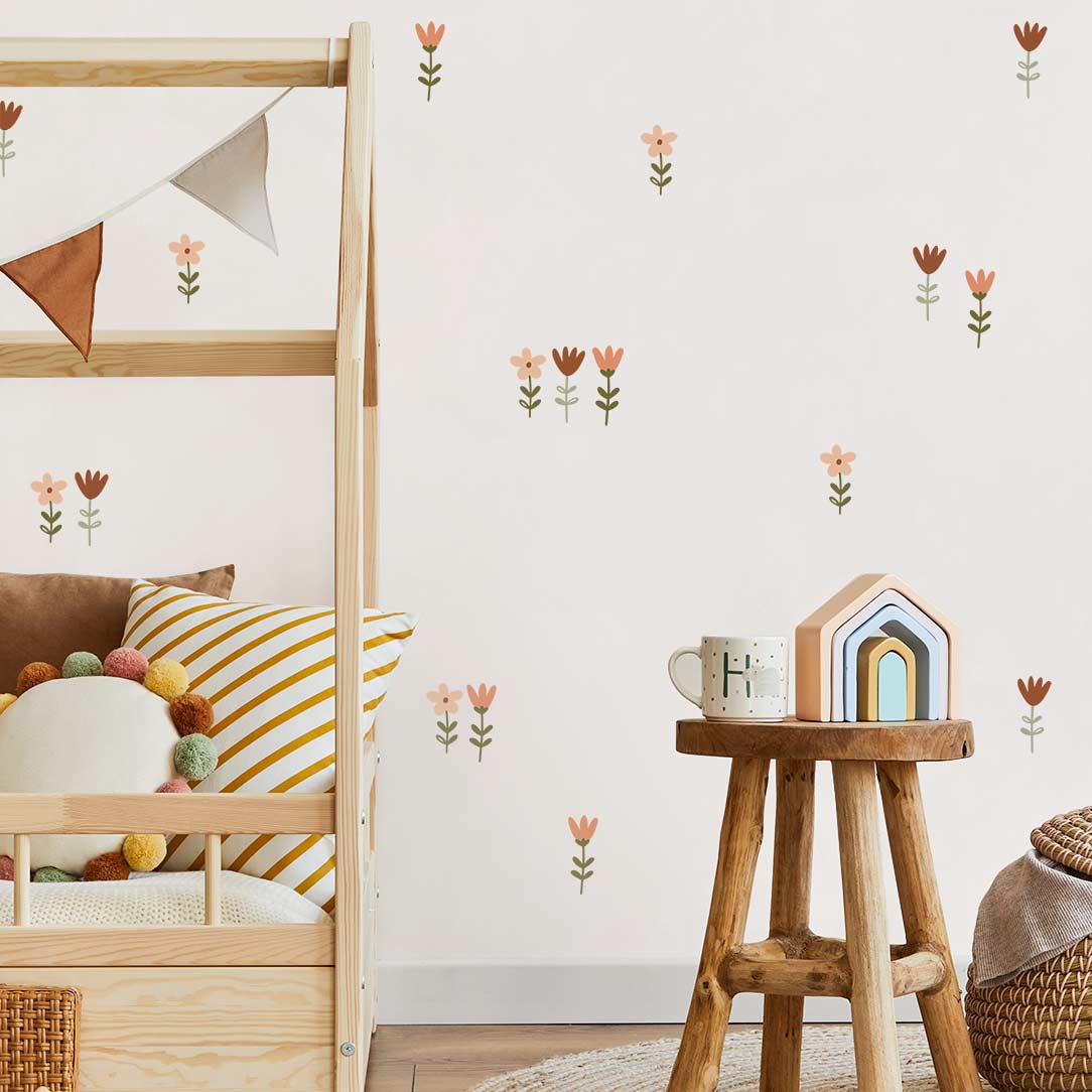 Wildflower wall stickers 88 piece set – reusable non-toxic kids room decals by Ponponi