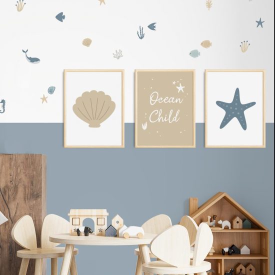 Ocean themed kids room picture set – premium high quality prints by Ponponi