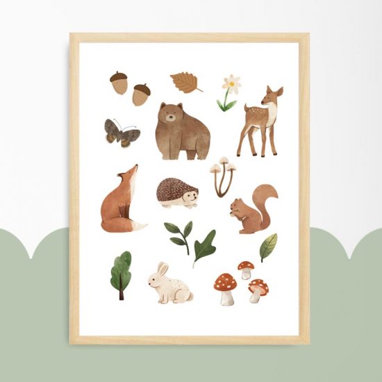 Woodland Friends forest animals kids room poster – premium high quality print by Ponponi