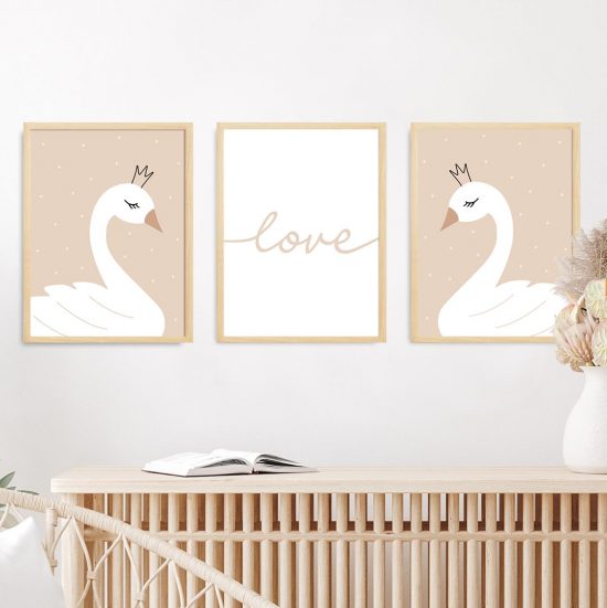 Swan themed girls room kids poster set – premium high quality prints by Ponponi