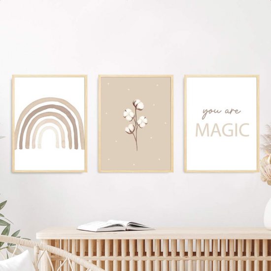Cotton flowers and rainbow kids room poster set – premium high quality prints by Ponponi