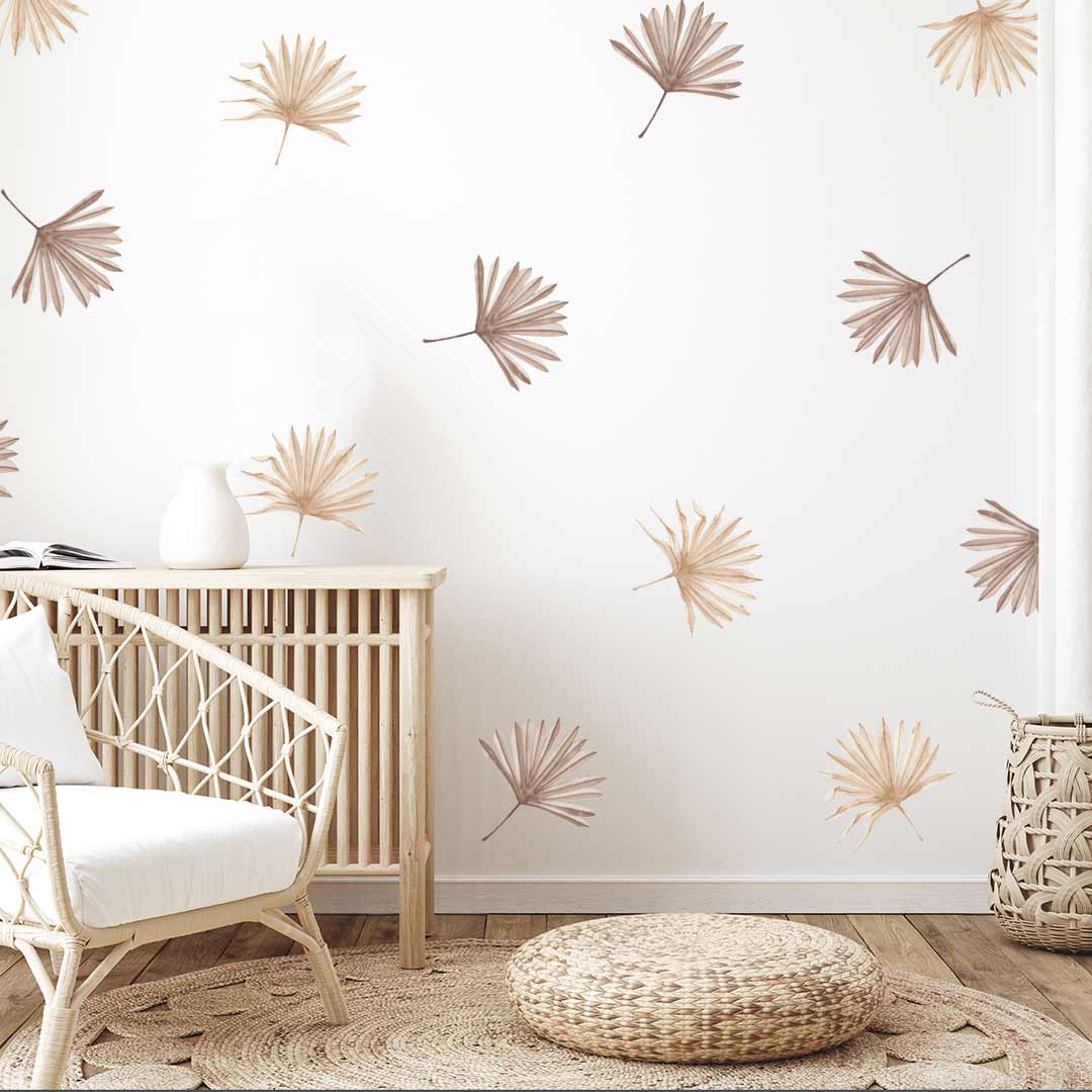 Boho chic large leaf wall stickers – reusable non-toxic statement decals by Ponponi