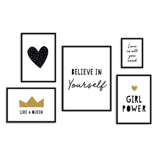 Black and gold girls and teen room poster set – premium high quality prints by Ponponi