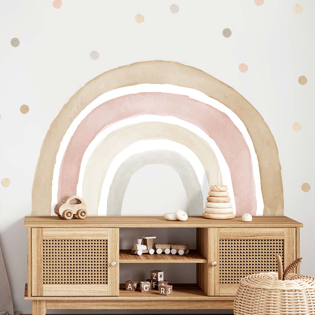 Large rainbow wall sticker with pastel dots 115x70cm – reusable kids room decal by Ponponi