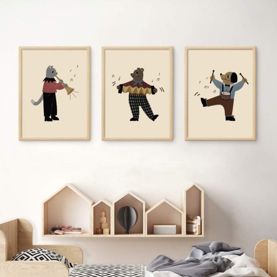Vintage musical animals kids room poster set – premium high quality prints by Ponponi