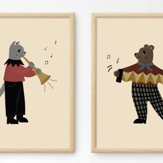 Ensemble de décorations murales musicales d'animaux vintage pour une chambre d'enfant