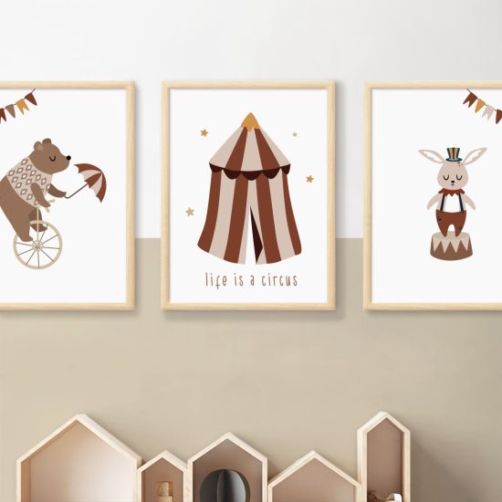 Circus themed kids room poster set – premium high quality prints by Ponponi